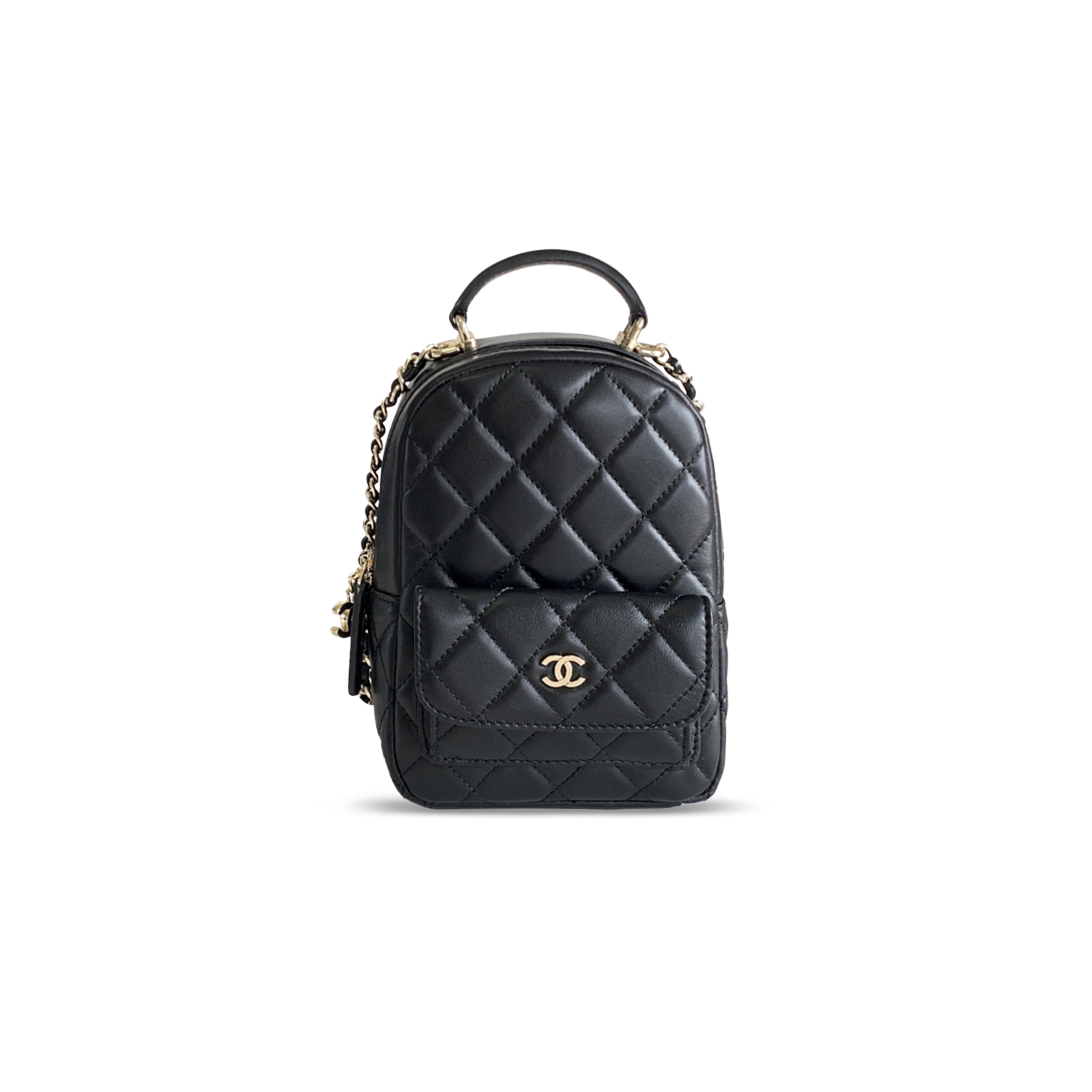 Ch*el classic cc chain pocket backpack quilted lambskin mini ap3753 (18*13*9cm)